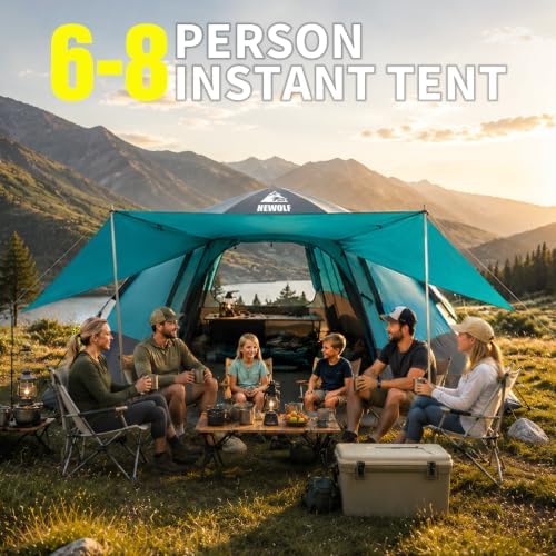 Hewolf 2/3/4 Person Camping Tent - Instant Pop Up Waterproof 2 Doors Tent with Easy Setup | 3-Season Hexagonal Dome Design for Family, Hiking & Traveling