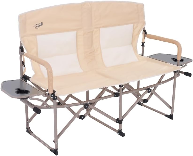 Heavy Duty Portable Folding Camping Chair for Adults with Padded | for Outdoor & Sports, Backpacking, Beach, Lawn, Hunting, Tailgating, Fishing | Supports 400 Lbs (Double, Beige)