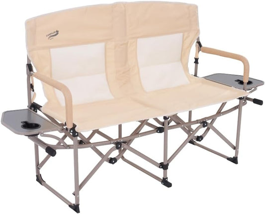 Heavy Duty Portable Folding Camping Chair for Adults with Padded | for Outdoor & Sports, Backpacking, Beach, Lawn, Hunting, Tailgating, Fishing | Supports 400 Lbs (Double, Beige)