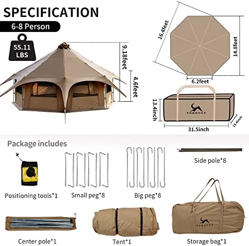 MC TOMOUNT Canvas Bell Tent with Stove Jack, 16.4ft*High9.2ft Glamping Tent