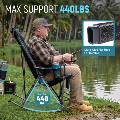FUNDANGO Oversized Rocking Camping Chair 440Lbs Padded Folding Camp Chairs