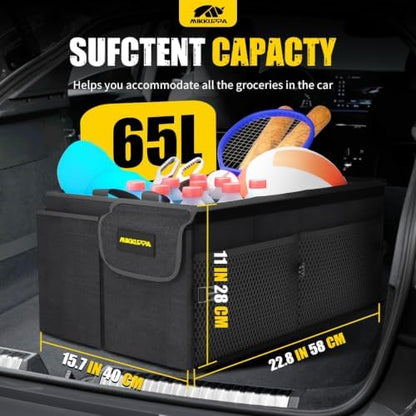 MIKKUPPA Trunk Organizer with Lid - 65L Collapsible Car Organizer, Black