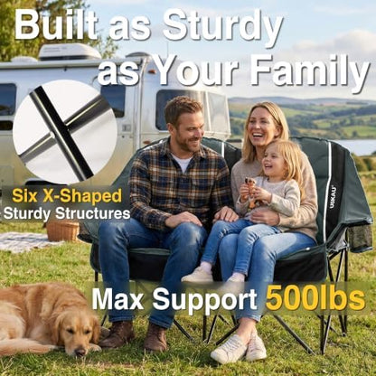 Oversized Double Camping Chair - 2 Person Folding Loveseat for Campfire Snuggle Freedom, Heavy Duty 660LBS Support with Frustration-Free Oversized Carry Bag, Perfect for Couples, Dogs & Sports
