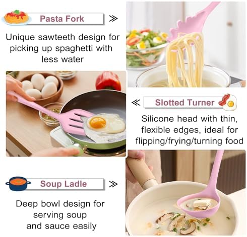TeamFar Silicone Cooking Utensil Set of 7, Kitchen Cooking Utensil Set