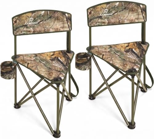 2 Pack Tripod Hunting Chair for Blinds,Lightweight Portable Camo Camping Chair with Backrests,for Hunting,Fishing,Golf Watching,Hiking,Camouflage