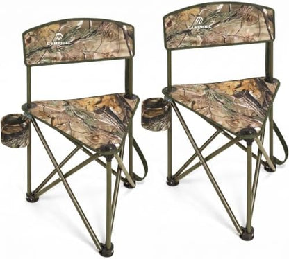 2 Pack Tripod Hunting Chair for Blinds,Lightweight Portable Camo Camping Chair with Backrests,for Hunting,Fishing,Golf Watching,Hiking,Camouflage