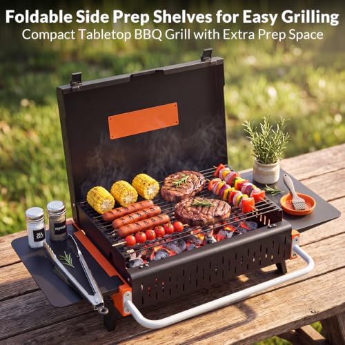 Portable Charcoal Grill, Foldable Tabletop BBQ Grill for 2-4 People