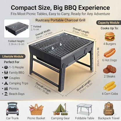 Portable Foldable Charcoal Grill 15" Tabletop BBQ