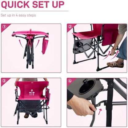 EVER ADVANCED Camping Directors' Chair with Side Table, Portable Folding with Compact Size, Heavy Duty Lawn Chair with Pocket for Camping, Lawn, Sports and Fishing, 400lbs, Pink