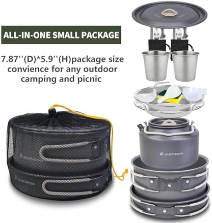 22-Piece Large Camping Cookware Set, 3.3L Pot & Kettle