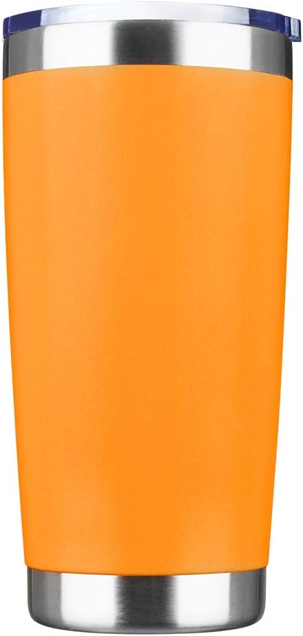 20oz Tumbler Bulk Stainless Steel Vacuum Insulated Tumblers with Lid Double Wall Travel Mug, Durable Powder Coated Coffee Cup, Suitable for Ice Drinks and Hot Beverage (Orange 1pack)