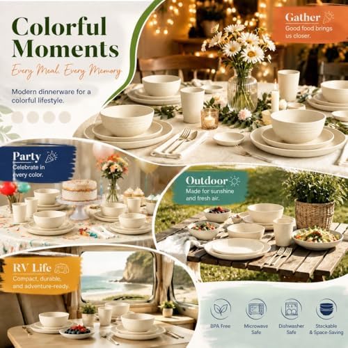 Wrova Unbreakable Plates Bowls and Cups Set, Wheat Straw Dinnerware Sets