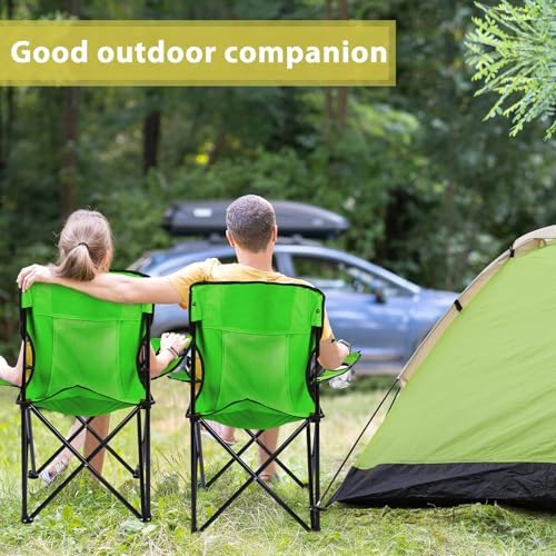 Shellwei 2 PCS Folding Camping Chair with Cupholder and Carry Bag Regular Size Colorful Breathable Portable Lightweight Lawn Chair with Side Pocket for Fishing Hiking Beach Outdoor Activity