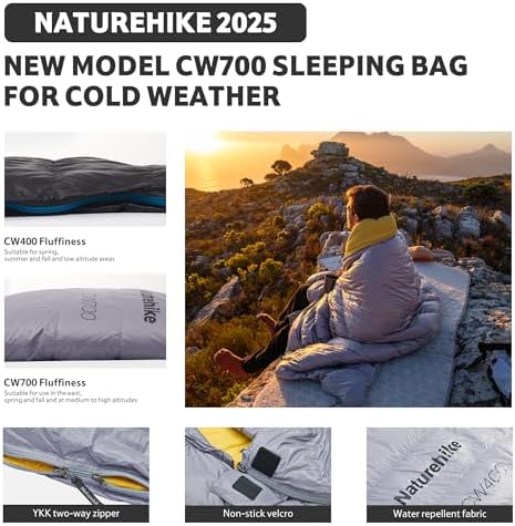 Naturehike 0 Degree Ultralight Down Sleeping Bag for Adults, 650 Fill Power, Backpacking Cold Weather Sleeping Bag with RDS Down, -2℉ / 18℉ Sleeping Bags for Camping, Hiking