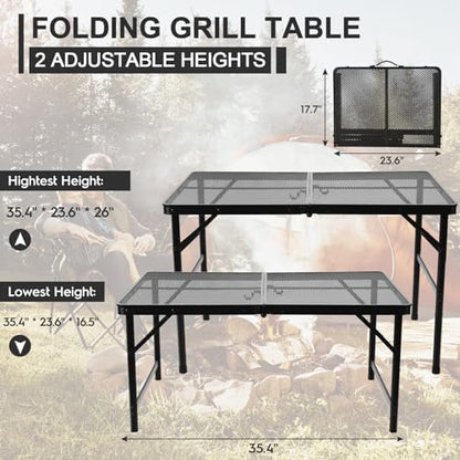 Folding Matel Grill Table, 3x2 FT Portable Camping Table