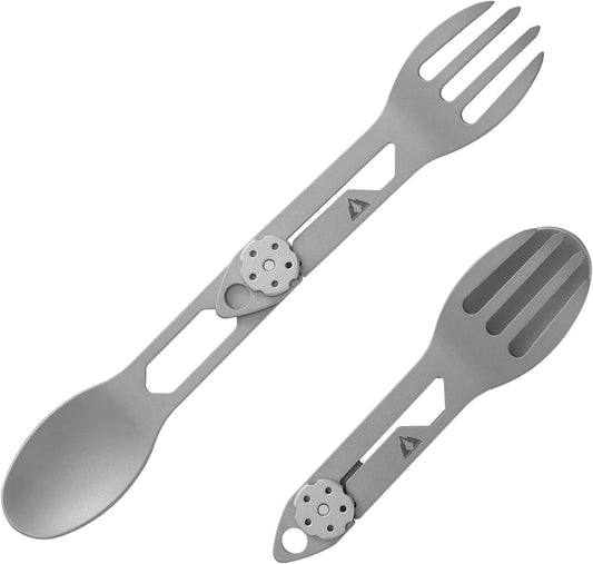 CMB Made Knives Titanium 2 in 1 Folding Fork and Spoon Combo Lightweight Camping Utensil, Spork for Backpacking, Hiking, Outdoor Survival Cutlery EDC Tool CMB-E01