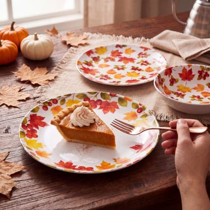 12-Piece Melamine Dinnerware Set, Fall Plates and Bowls Set
