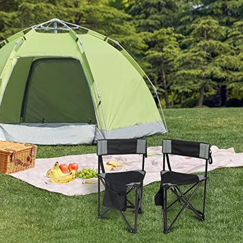 REDCAMP 2 Pack Tripod Camping Chairs Folding Lightweight, Portable 3 Legged Tripod Stool Seat with Backrest, Small Golf Chair Compact for Adults Fishing Hunting, Black