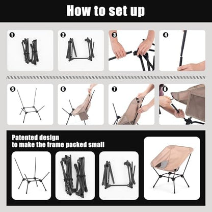 2 Pack Low Back Camping Chair, 2-in-1 Height Adjustable, Heavy Duty