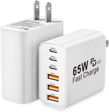 USB C Charger Block, 2-Pack 65W 6-Port USB C Wall Charger iPhone Charger Fast Charging PD Power Adapter+QC Wall Plug Multiport Type C Brick Chargers for iPhone 17 16 15 14 13 12 11 Pro Max XS,Samsung