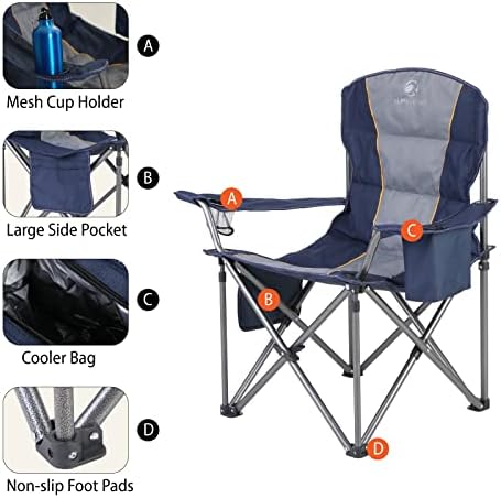 ALPHA CAMP Oversized Folding Camping Chair, Heavy Duty Portable Lawn Chairs with Cooler Bag, Side Pocket & Cup Holder, Folding Chairs for Outside Support 450 LBS