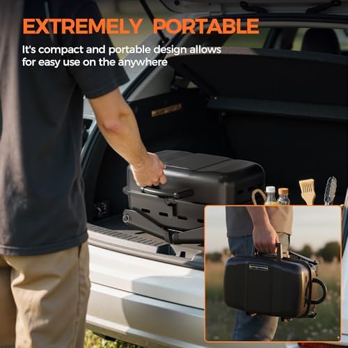 MASTER COOK 10,000 BTU Portable Gas Grill, Outdoor Compact Tabletop BBQ Small Propane Grill with Foldable Legs for RV, Hiking, Camping, Patio, Tailgating