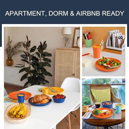 28 Piece Dinnerware Set for 4, Unbreakable Plates and Bowls Sets