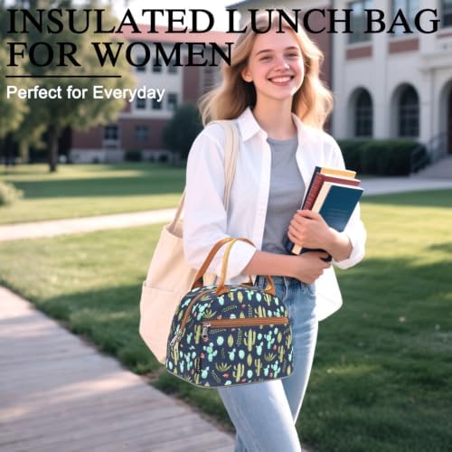 FlowFly Insulated Lunch Cooler Bag - Tote Bag Organizer for Women/Men, Cactus