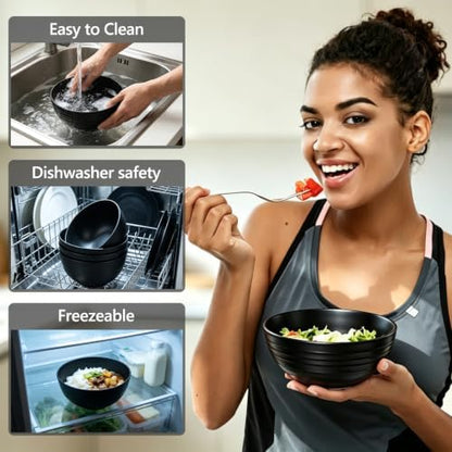 16Pcs Black Unbreakable Dinnerware Set Plates Bowls Cups for 4