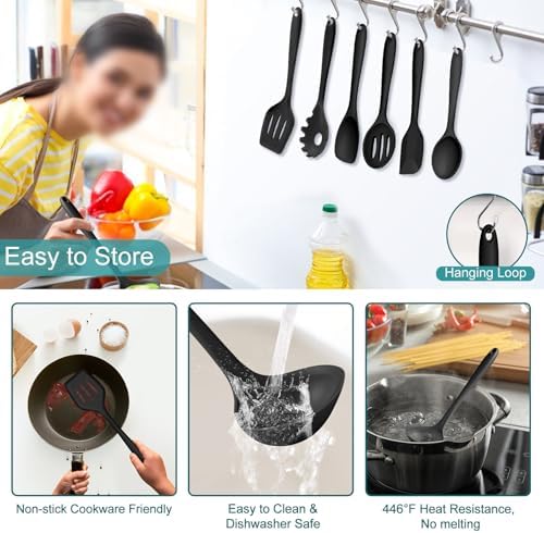 TeamFar Silicone Cooking Utensil Set of 7, Kitchen Cooking Utensil Set