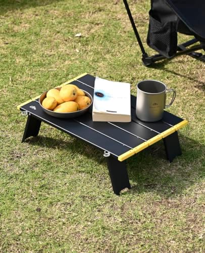 iClimb Ultralight Compact Mini Beach Picnic Folding Alu. Table with Carry Bag, Two Size (Black - S)
