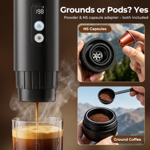 Portable Espresso Machine,15 Bar 2-In-1 Coffee Maker,Self-Heating USB-C Coffee Machine for Travel,Camping,RV, Hiking,Office,Black