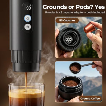 Portable Espresso Machine,15 Bar 2-In-1 Coffee Maker,Self-Heating USB-C Coffee Machine for Travel,Camping,RV, Hiking,Office,Black