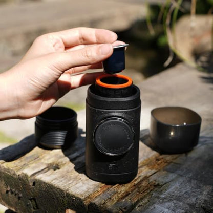 WACACO Minipresso NS2, Portable Espresso Machine, Compatible Original NS Capsules, Travel Coffee Maker, Manually Operated from Piston Action (Coal Black)