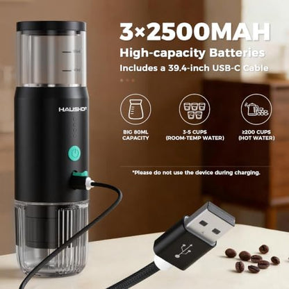 HAUSHOF 20 Bar 2-in-1 Portable Espresso Machine, USB-C Travel Coffee Maker