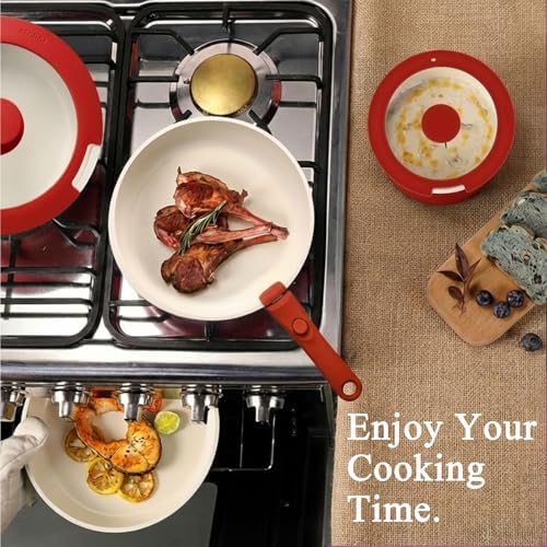 GiPP 5PCS Pots and Pans Set Non Stick, Nonstick Cookware Set Detachable Handle, Ceramic Pots for Cooking Non Stick with Removable Handle, RV Cookware Set for All Stoves, Red Black Gradien