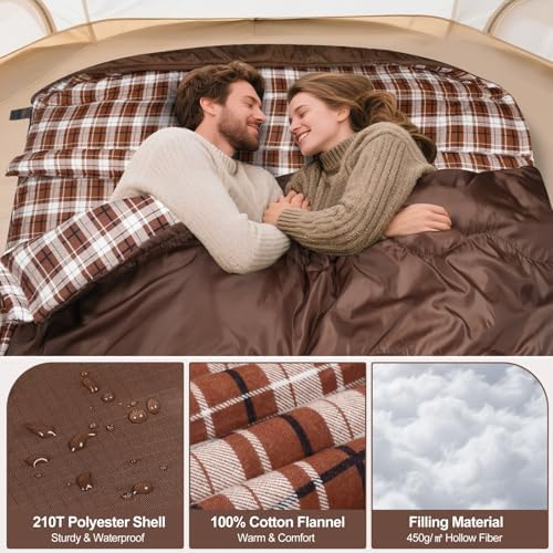 0 Degree Cotton Flannel Double Sleeping Bag for Adults
