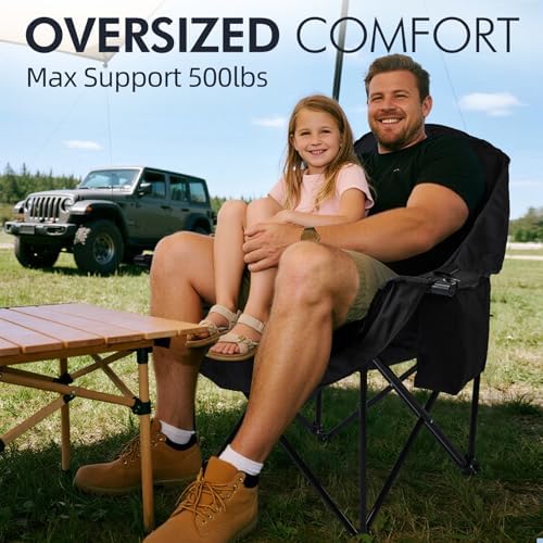 Oversized Camping Chairs for Adults - Heavy Duty Padded Outdoor Camp Chair