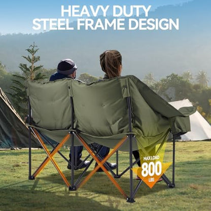 Huskfirm Padded Double Camping Chair, Heavy Duty 2 Person Camp Chair, Green