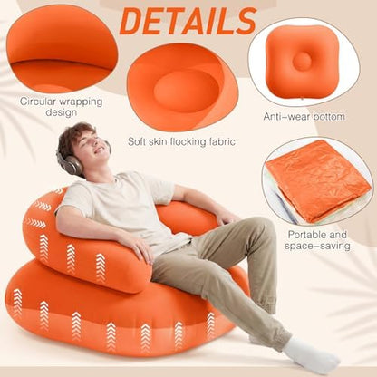 Novabright 2 Pcs Inflatable Chairs for Adults Blow Up Games Chairs Folding Portable Flocking Inflatable Sofa for Living Room Learning Camping Party (Orange Red)
