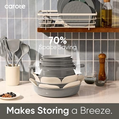 CAROTE 27pcs Ceramic Cookware Set, Pots and Pans Set with Detachable Handle