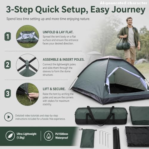 XL Camping Tent 1/2 Person Small Tents Lightweight Waterproof Adult