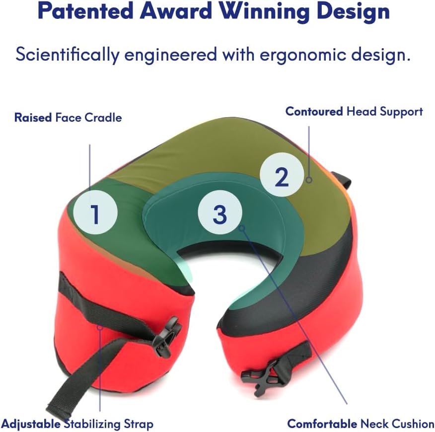 C CUSHION LAB Travel Pillow, Award-Winning Patented Ergonomic Design for Chin & Neck Support Memory Foam Neck Pillow, Compact Airplane Pillow for Traveling, Flight, Car (Bold Red, Large)