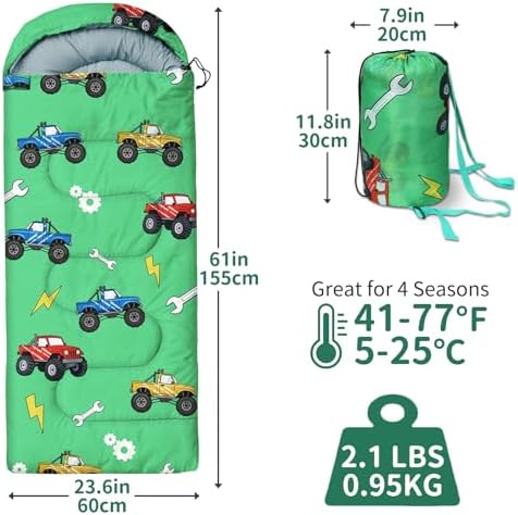Kids Sleeping Bags - Camping Sleeping Bags with Carry Bag - Compact Sleeping Bag for Hiking, Backpacking 3 Season Warm & Cool Weather, Lightweight Waterproof Outdoor Travel for Boys Girls
