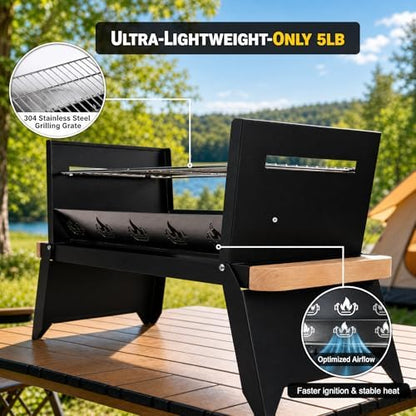 Nomad Portable Charcoal Grill, Ultra-Slim Folding Camping BBQ