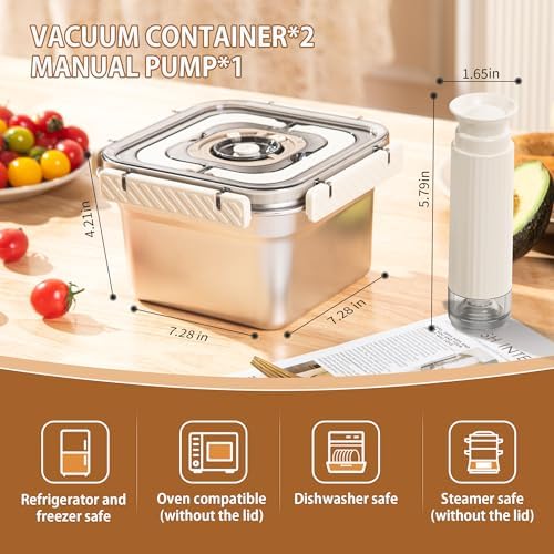 Stainless Steel Vacuum Food Storage Container with Handle- 2pack(1850ml)