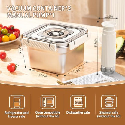 Stainless Steel Vacuum Food Storage Container with Handle- 2pack(1850ml)