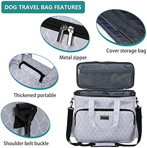 BAGLHER Dog Travel Bag, Pet Travel Bag (ALL Pet Travel Supplies), With 2 Pet Food Containers and 2 Collapsible Silicone Bowls; Essential Kits for Pet Travel DLwhite
