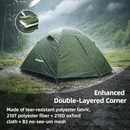 ShinHye Backpacking Tent 2/3/4 Person - Ultralight Dome Portable Tents for Camping Easy Set Up, Outdoor Hiking Waterproof Camp Instant Tent Two Doors Double Layer