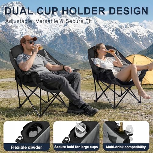 Oversized Camping Chairs 2 Pack, 500 LBS Heavy Duty Folding Chairs, Grey